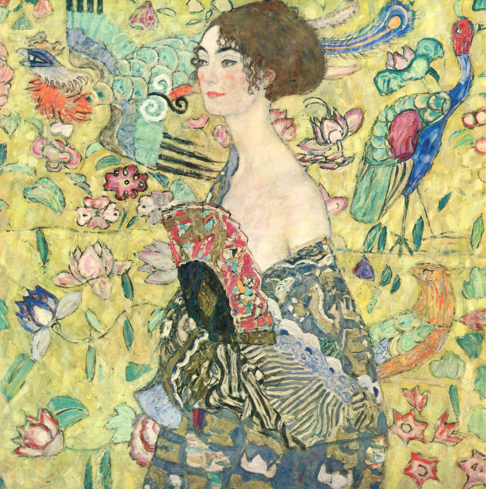 Mulher Com Leque montado (vertical, 70 × 100 cm), em escala com a caixa