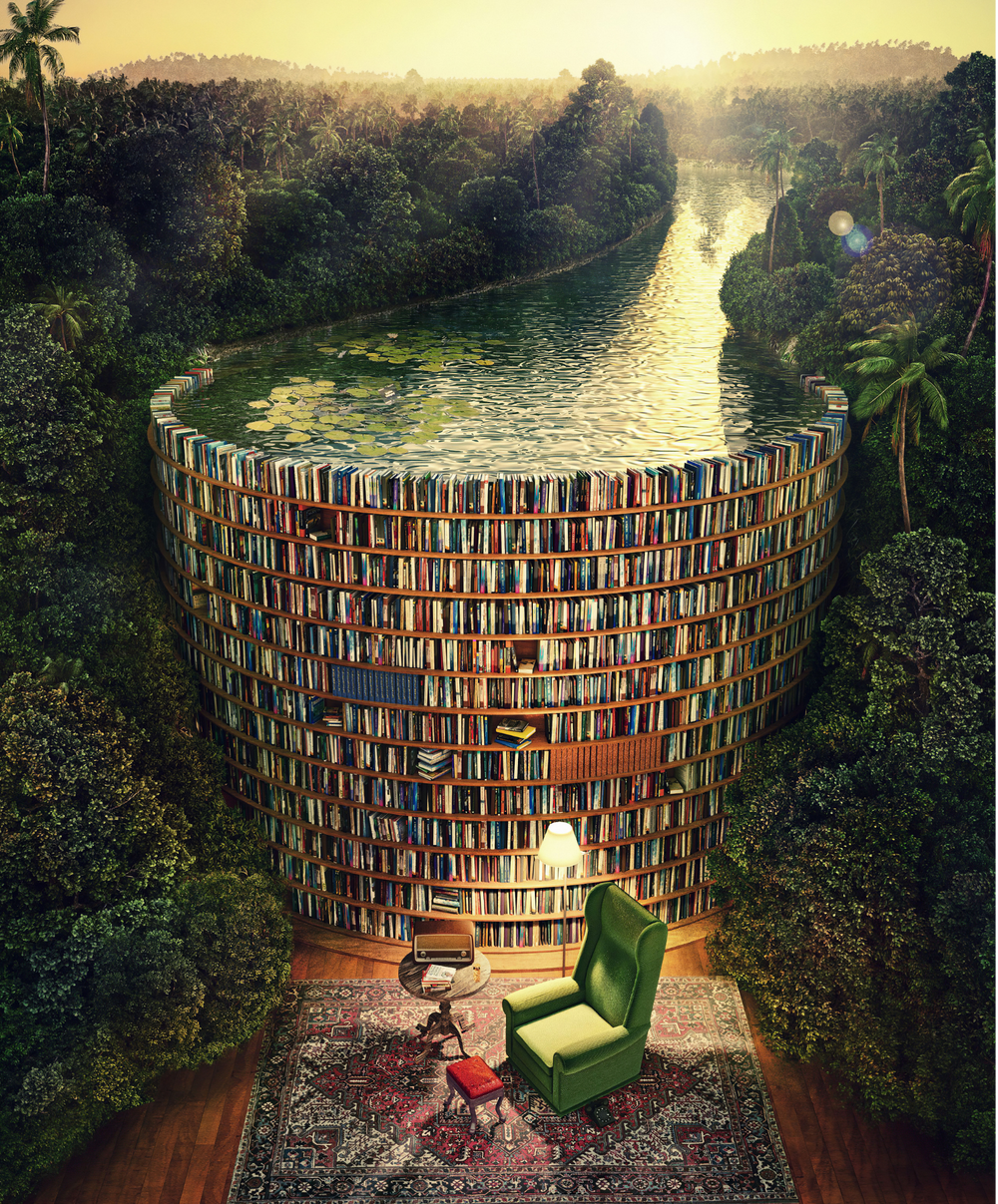Canal de Estante de Livros "Bookshelf Canal" montado (vertical, 50 × 75 cm), em escala com a caixa