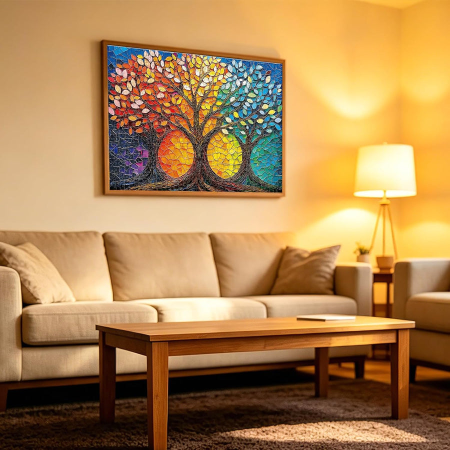 Árvore da Vida Mosaico montado e emoldurado na parede da sala